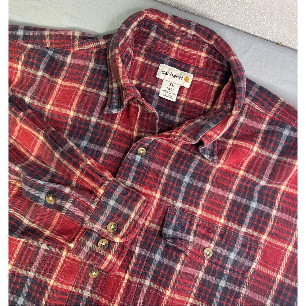 Carhartt Shirt Men's Extra Large Tall  Red Plaid Flannel Workwear Button XLT
